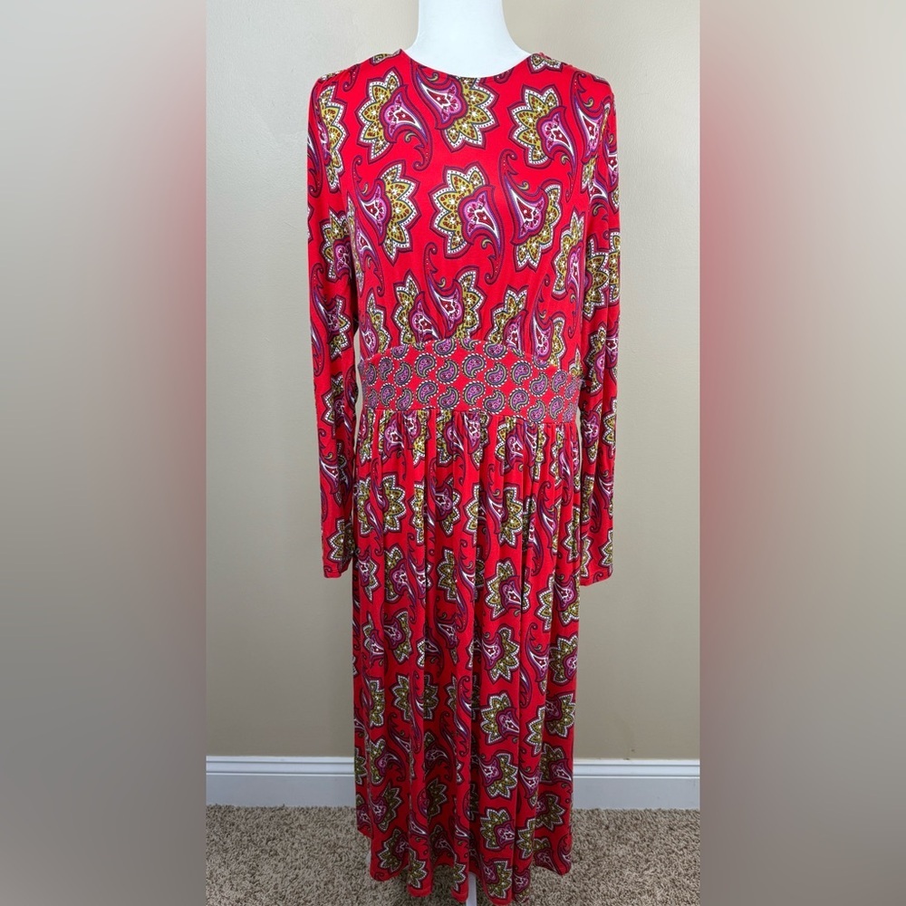 Boden Thea Long Sleeve Jersey Maxi Dress 16/18 Red Paisley - Picture 5 of 10